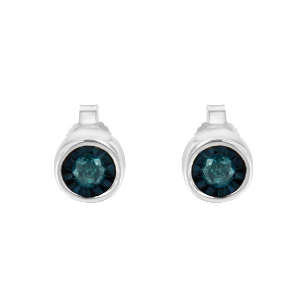 Haus of Brilliance Sterling Silver Blue Diamond Miracle-Set Stud Earrings
